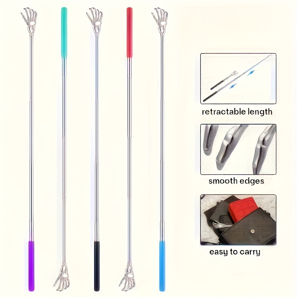 3 colors available - 1pc adjustable stainless steel back scratcher with extendable claws, ergonomic handle, portable and perfect for massage and scratching