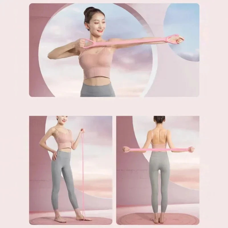 1PCS Fitness Stretching Belt With 8 Shaped Puller Arm Back Training Elastic Rope Yoga Auxiliary Exercise Equipment Home Female