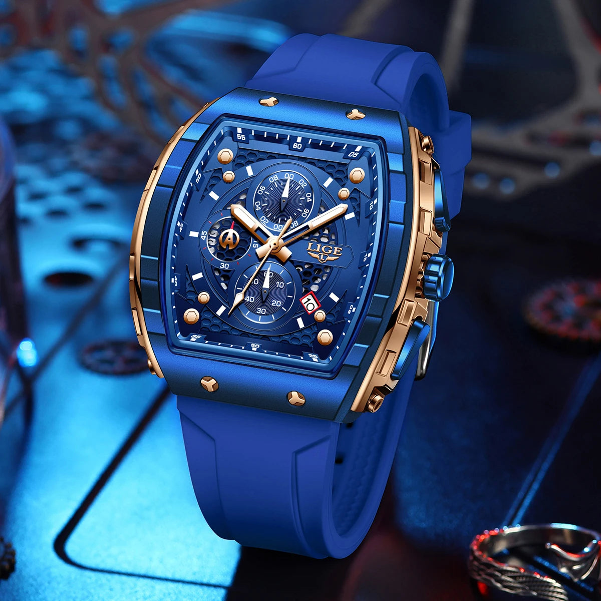 LIGE Fashion Mens Watches Top Brand Luxury Silicone Quartz Watch For Men Casual Military Sports Chronograph Relogios Masculino