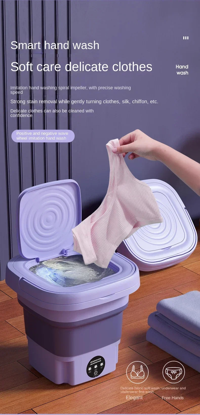 6.5L Portable Small Foldable Washing Machine with Spin Dryer For Socks Underwear Panties Washer Household Mini Washing Machine