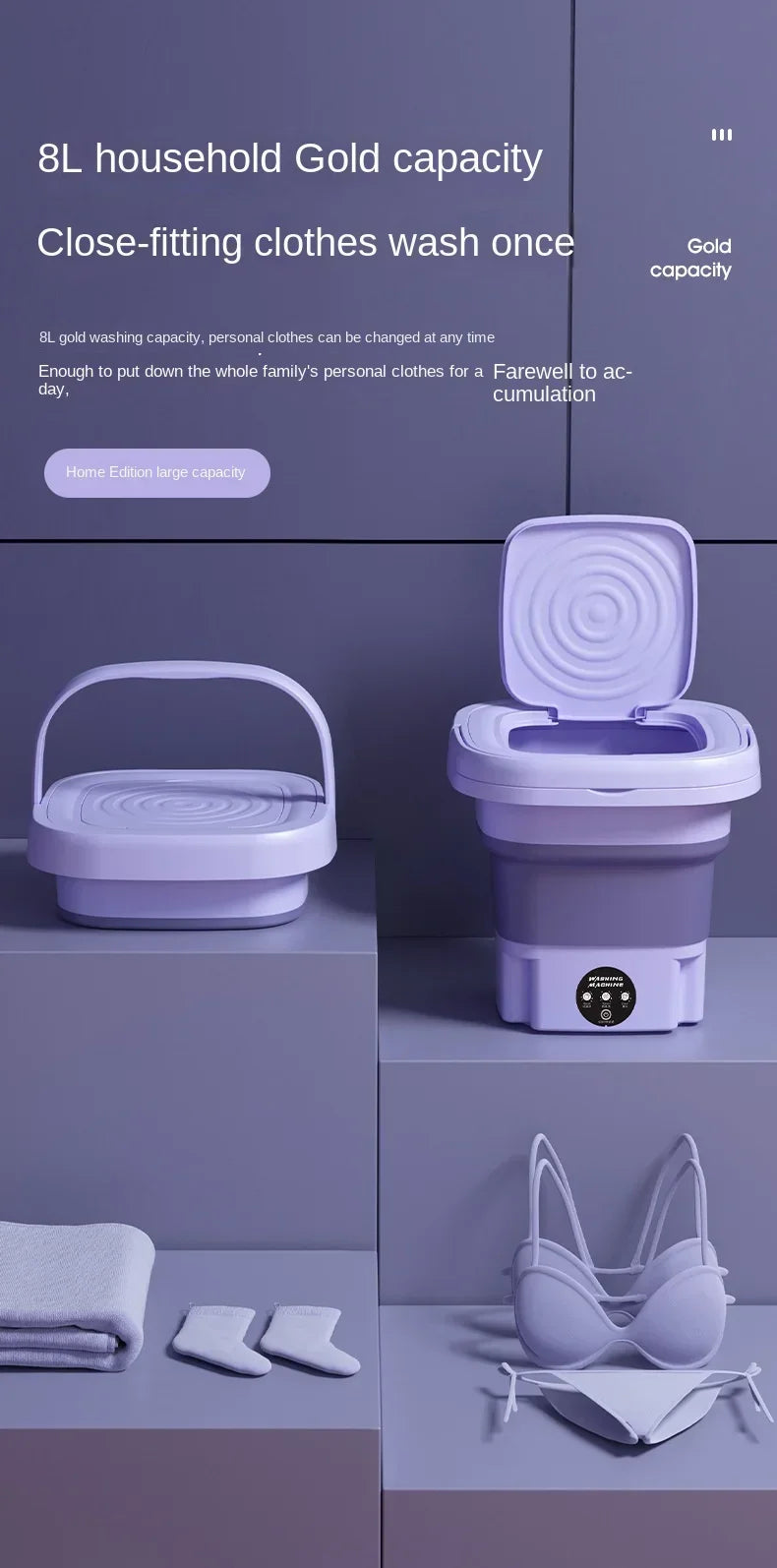 6.5L Portable Small Foldable Washing Machine with Spin Dryer For Socks Underwear Panties Washer Household Mini Washing Machine