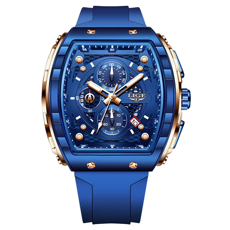LIGE Fashion Mens Watches Top Brand Luxury Silicone Quartz Watch For Men Casual Military Sports Chronograph Relogios Masculino