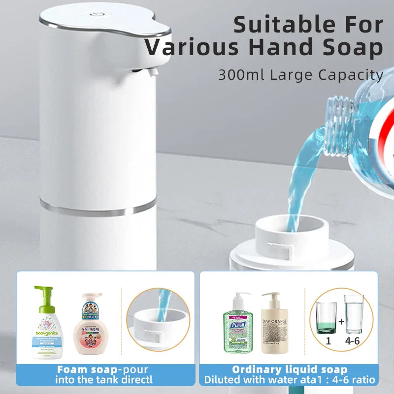 New Wall Mounted Automatic Soap Dispenser Foam Smart Hand Washing Machine 300ml Liquid Rechargeable Bathroom Induction Sensor
