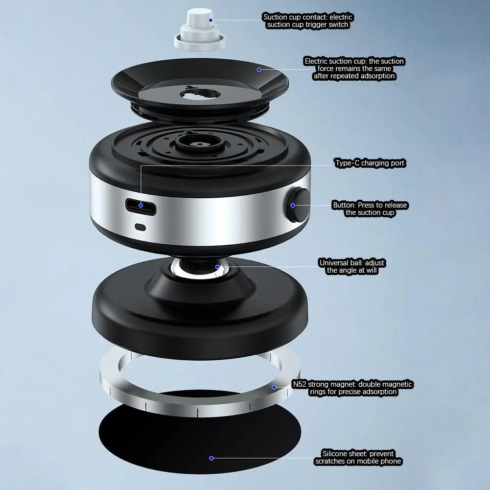 Car Magnetic Vacuum Phone Holder 360° Swivel Wireless Charging Bracket Dashboard Support GPS in Car For iPhone 15 14 13 Huawei