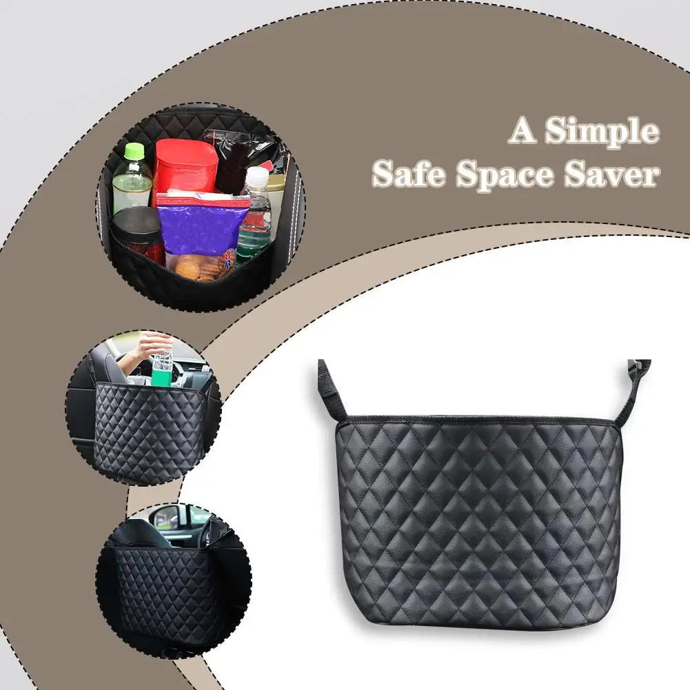 Car Seat Middle Storage Bag PU Leather Large Capacity Leather Bag Seat Back Storage Bag Water Cup Pockets Stowing Tidying