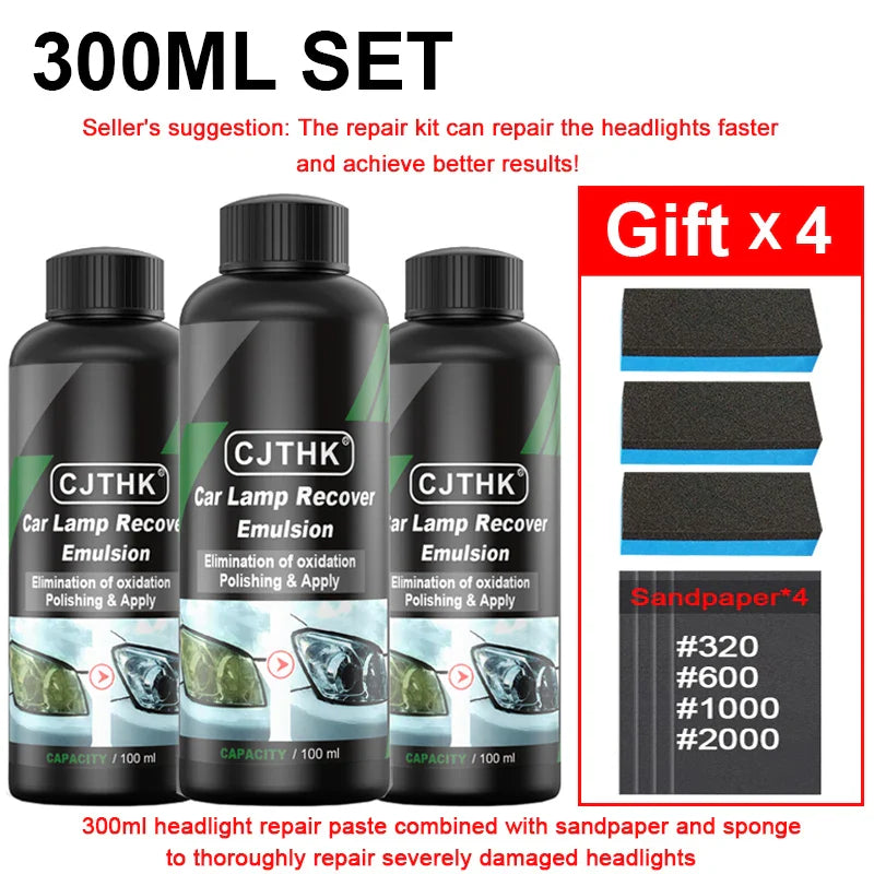 Car Headlight Restoration Polishing Kits Headlamp Scratch Remover Repair Cleaning Paste Remove Oxidation Headlight Polish Liquid