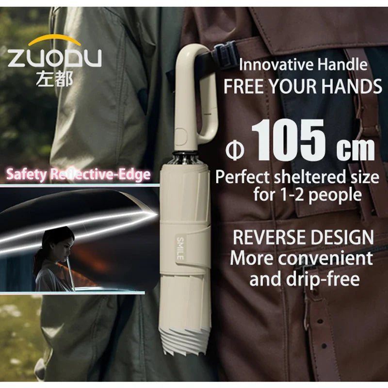 ZUODU New Style Reverse Automatic Umbrella Ring Buckle Design Reverse Umbrella Automatic Umbrella Sunscreen Umbrella Sunshade