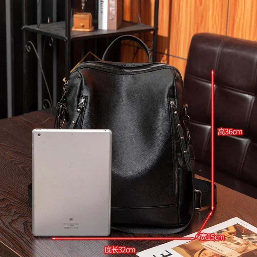 Genuine Leather Brand Backpack for Women 2025 New Fashion Travel Bagpack High Quality School Bags Casual Ladies Shoulder Bag Sac