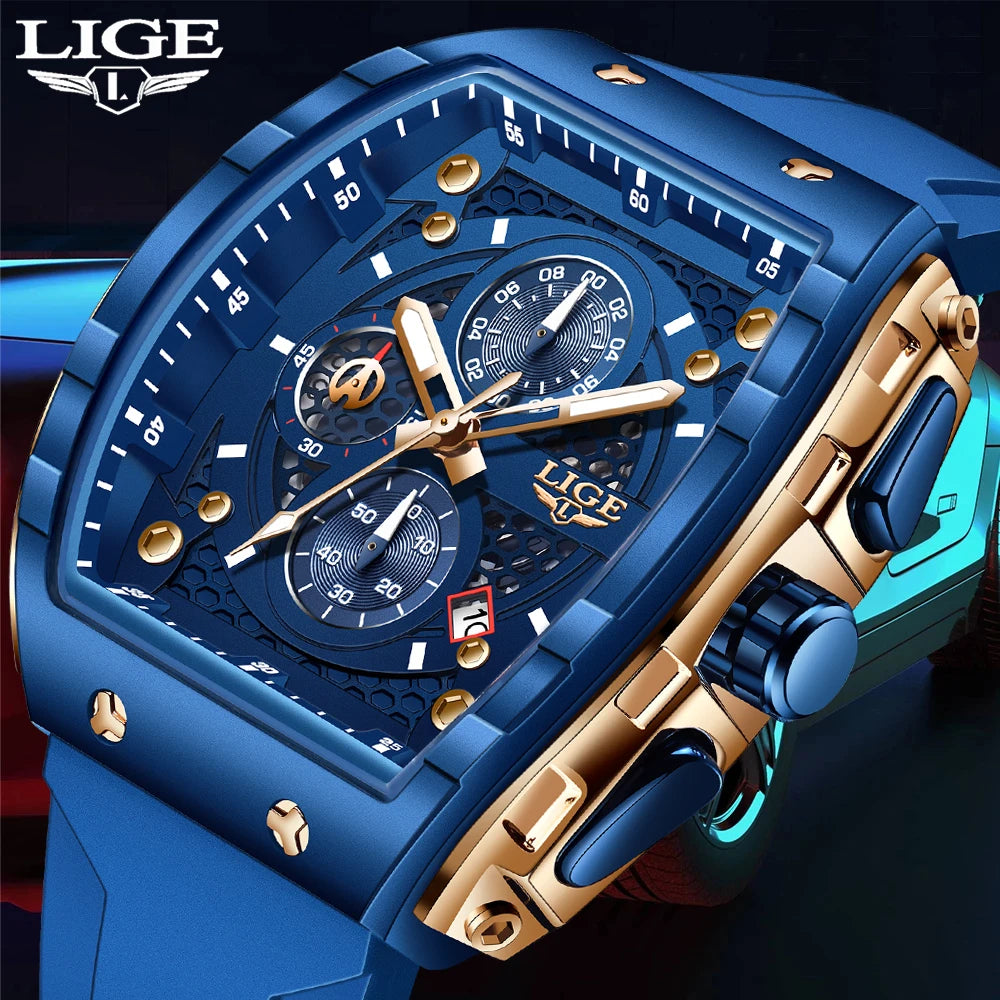 LIGE Fashion Mens Watches Top Brand Luxury Silicone Quartz Watch For Men Casual Military Sports Chronograph Relogios Masculino
