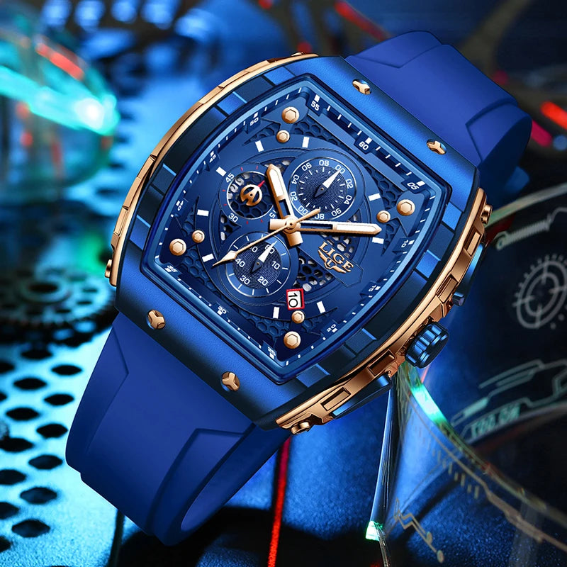 LIGE Fashion Mens Watches Top Brand Luxury Silicone Quartz Watch For Men Casual Military Sports Chronograph Relogios Masculino
